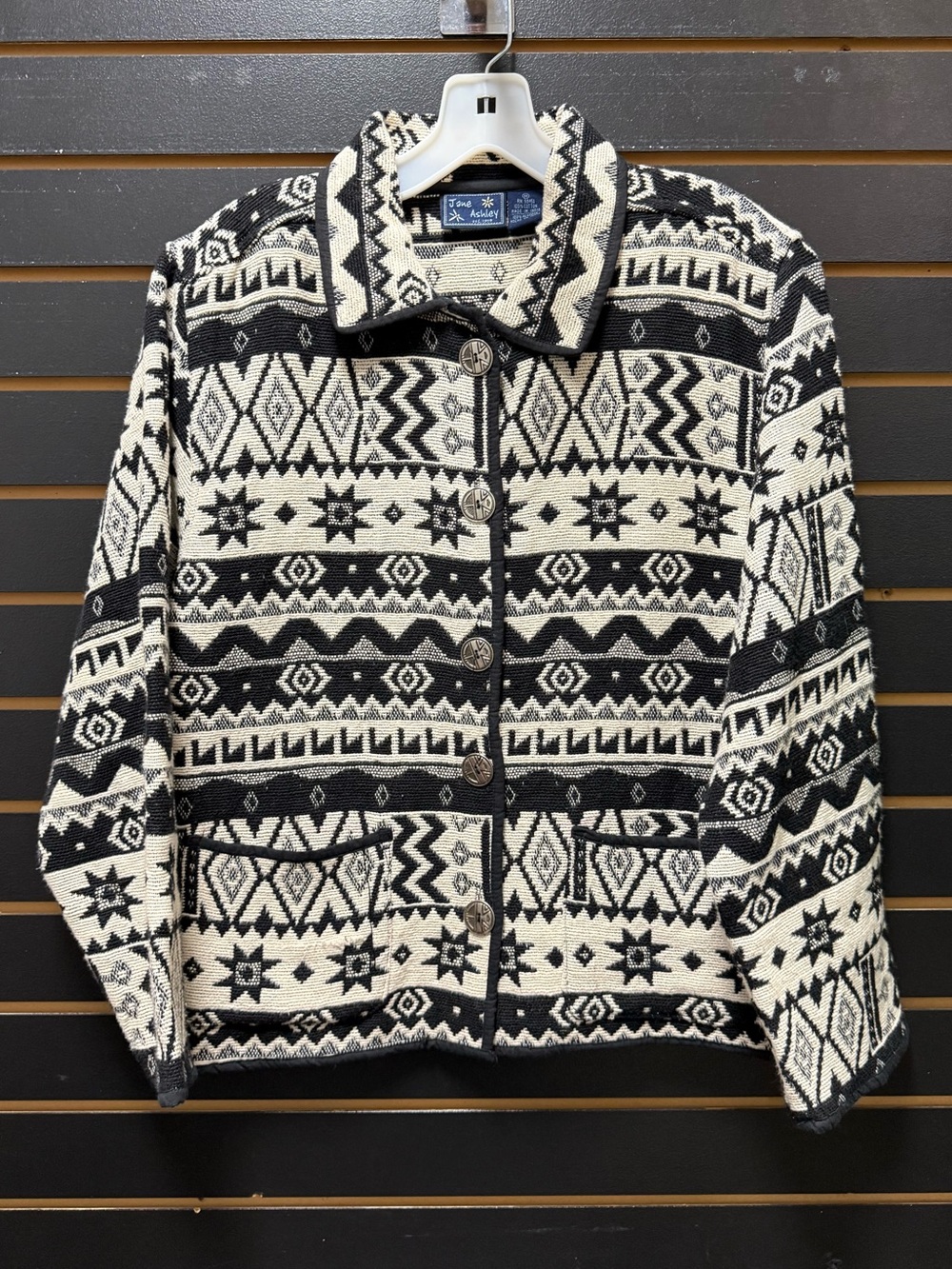 Jane Ashley Southwestern Aztec Tapestry Jacket Black Cream M